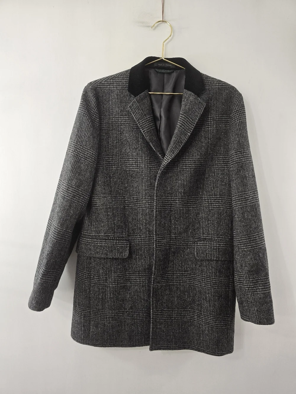 Ralph Lauren Glen Plaid Wool Blend Big Boys Overcoat Hidden Button Velvet Sz 16R